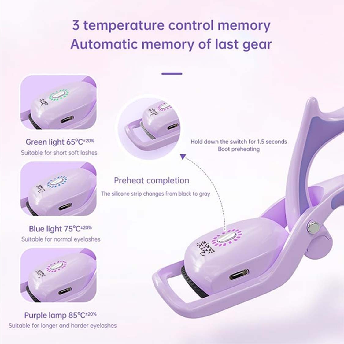 3 Temperature Control Heated Eyelash Curlers